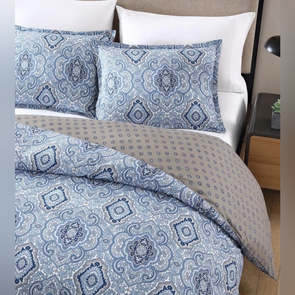 Carson Carrington Harstad Blue Cotton 3-piece Duvet Cover Set King - Picture 2 of 6